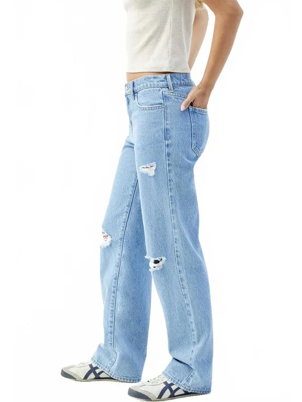 PacSun Jordyn Medium Indigo Ripped Low Rise Straight Leg Jeans MEDIUM INDIGO 30 - Image 3