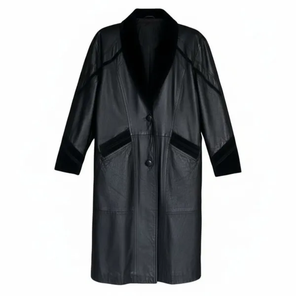 Vintage Worthington Black Leather Long Coat Petite Large - Image 2