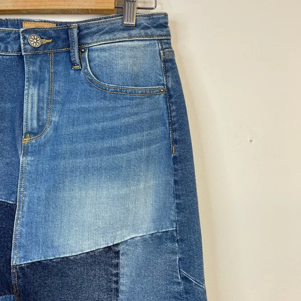 Driftwood Anthro Saydi Patchwork Denim Jean Boho Retro A line skirt womens 26 4 - Image 4