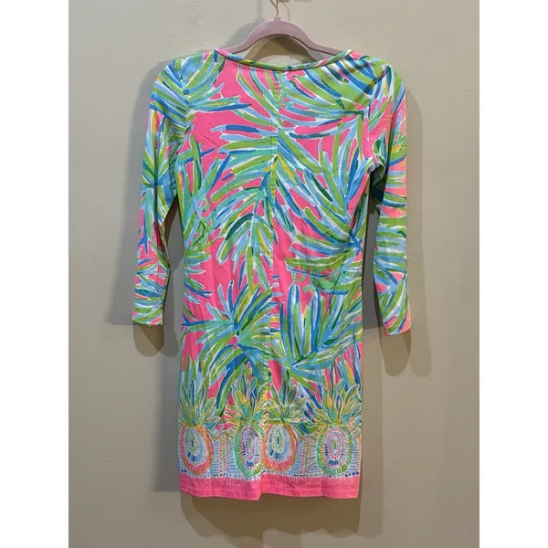 Lilly Pulitzer Beacon Pima Cotton Shift‎ Dress In Tiki Pink Royal Lime Size XXS - Image 4