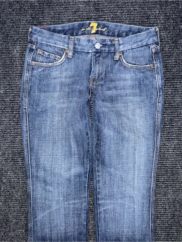 RARE VTG 7 For All Mankind Low Rise Pink Bling "A" Pocket Straight Jeans 28 USA - Image 4
