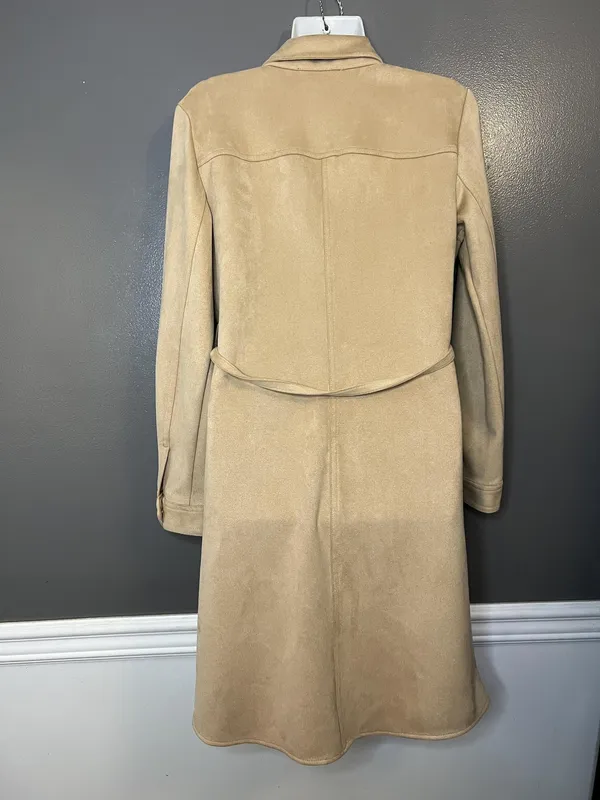 Truth by Republic Dress Womens Medium Tan Faux Leather Snap Front Belted Shacket - Image 5