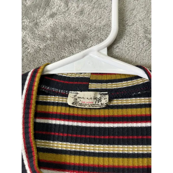 Free People‎ Ribbed Striped Ruched Bodycon Mini Dress XS Boho Y2K Festival - Image 4