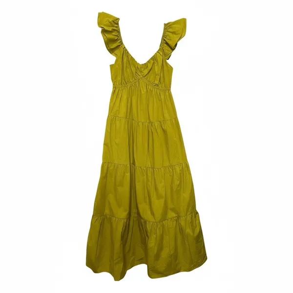 Ellison maxi dress ruffled cap sleeves Size S 100%rayon green, lime V neck - Image 2