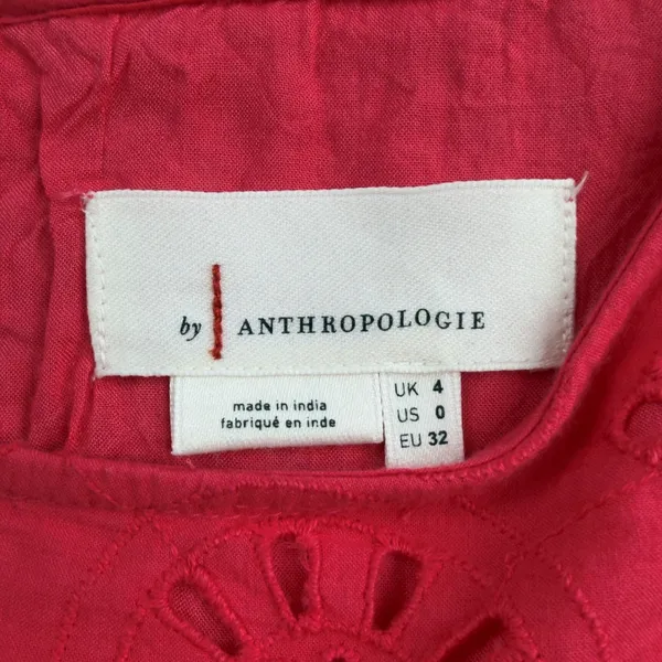 by Anthropologie Dani Coral Red Lace Eyelet Bell Sleeve Ruffle Dress Sz 0 - Image 4