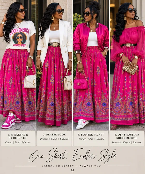 Made in India Embroidered & Beaded Skirt Pink - Image 2
