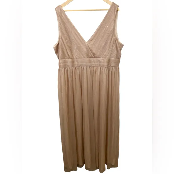 Ever Pretty Wedding Bridesmaid V Neck Floor Length Nude Sparkly Shimmer Tulle Maxi Dress - Image 4