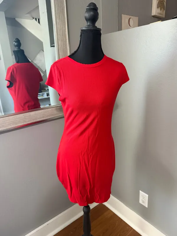 Victoria’s Secret PINK Ribbed Bodycon Bold Red Mini Dress Size Large. - Image 2