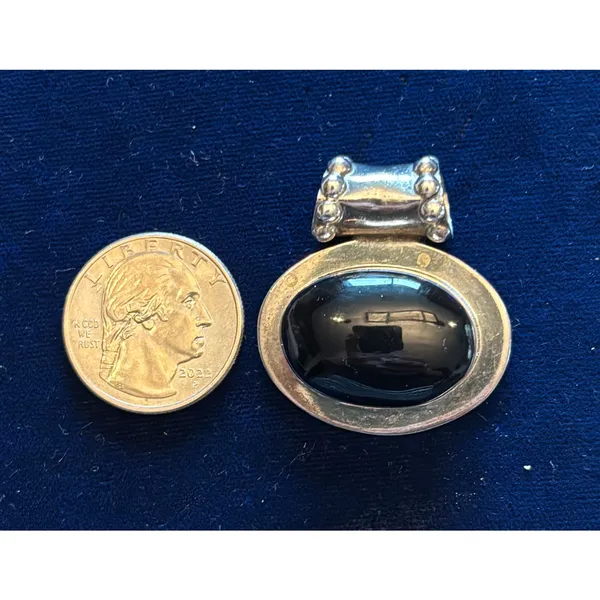 Vintage Black Onyx Cabochon Sterling Silver Slide Pendant Mexico 18g Modernist - Image 5