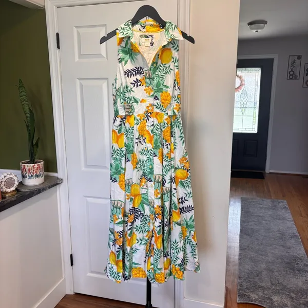Anthropologie Maeve Maxi Shirt Dress Pineapple Tropical Women's Size M / $278 - Image 4