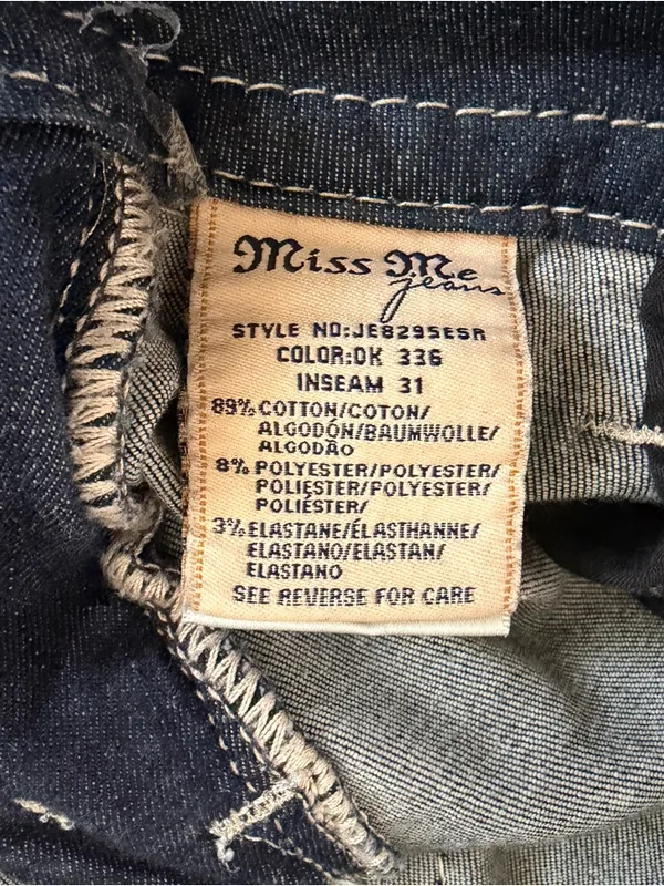 Miss Me Mid Rise Fleur De Lis Dark Wash Easy Skinny Denim Y2K Jeans‎ - Image 5