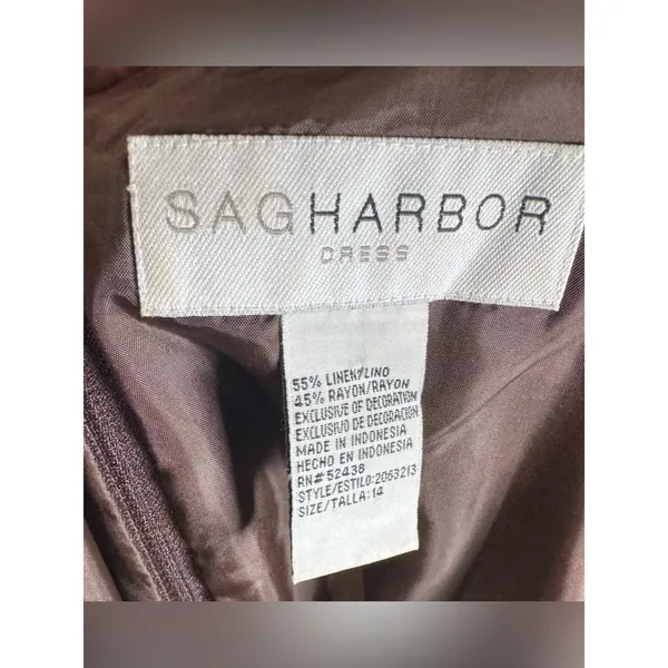 Vintage Sag Harbor chocolate brown stitched and turquoise beaded dress size 14 - Image 4