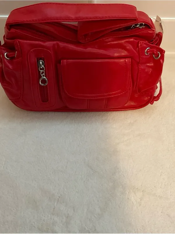 Compact Red Mini Shoulder Bag with Front Zip Pocket - Image 3
