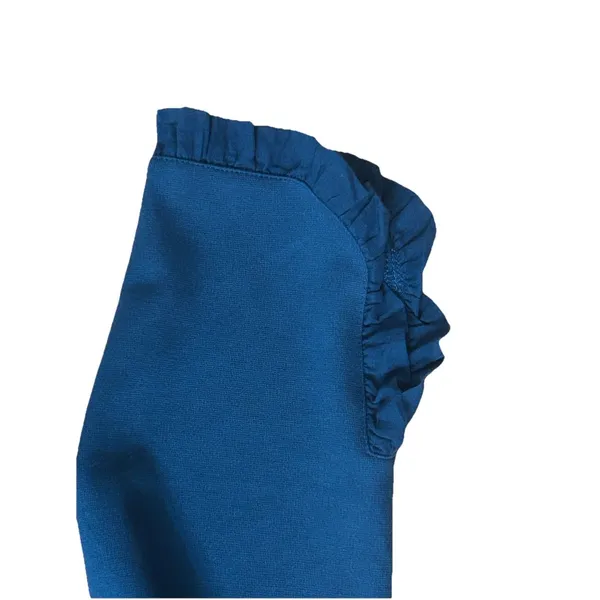 Zara Collection Women M Teal Blue Cropped Top Ruffle Hem Sleeve Minimalist Chic - Image 2