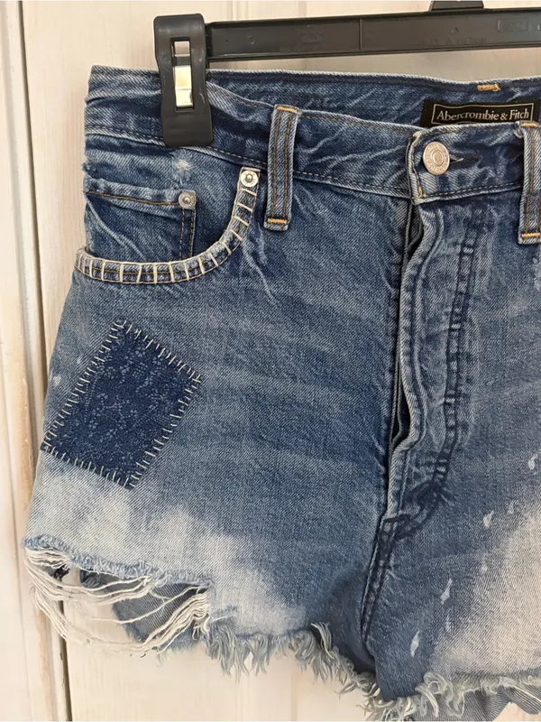 Abercrombie & Fitch Distressed Patchwork Button Fly Denim Shorts - Image 2