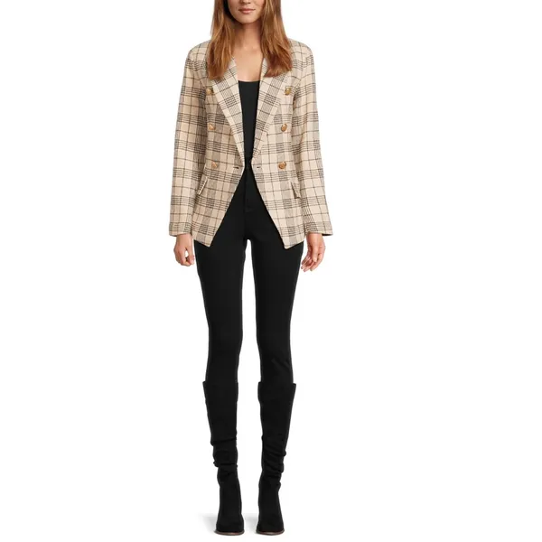 Attitude Unknown Womens Blazer Size L Rust Plaid Ponte Knit Stretch Lined Office - Image 4