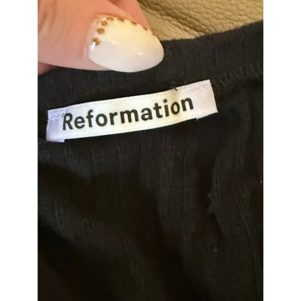 Reformation Black Ribbed Long Sleeve Top XL Stretch Jersey Tencel Modal Crewneck - Image 4