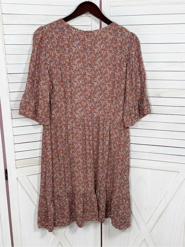 Loft Ditsy Floral Print Tiered‎ Babydoll Dress Rust Orange 12 Boho Cottagecore - Image 9