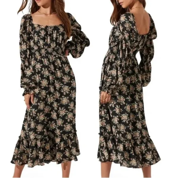 ASTR The Label Floral Cinched Long Sleeve Midi Peasant Dress Size XS - Image 2