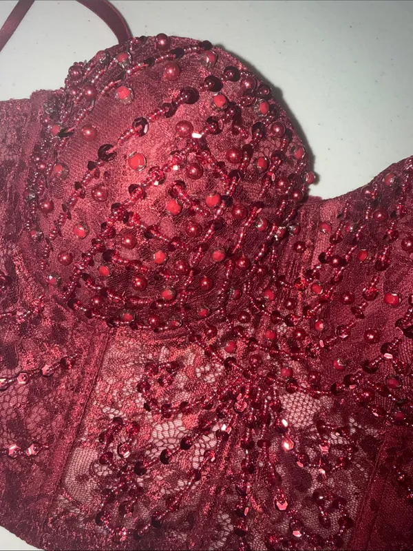 Windsor Burgundy Beaded Strapless Bustier Dress NWT - Image 6