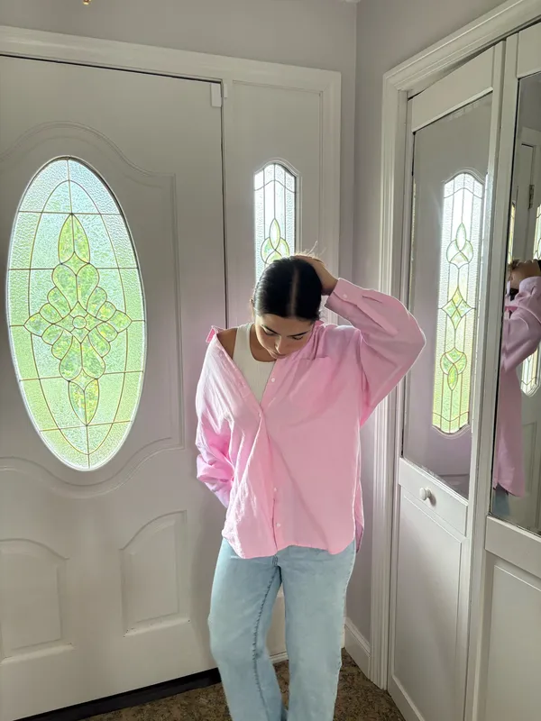 Old Navy “The Boyfriend Shirt” Pink Medium - Image 2