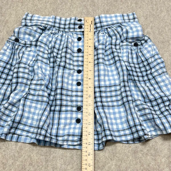 Urban Outfitters Blue Gingham Plaid Linen Blend Button Front Mini Skirt Sz M‎ - Image 8