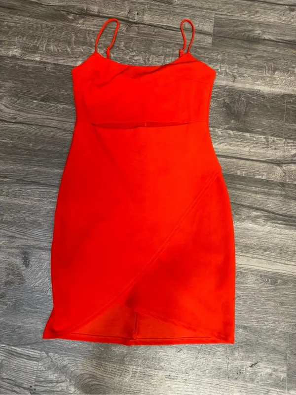 Lulus Red Bodycon Mini Dress Spaghetti Strap Wrap Hem Size M - Image 2