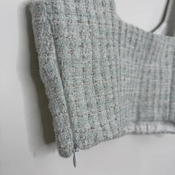 Zara Tweed Corsety Bustier Cropped Tank Top Blue White Size XS - Image 4