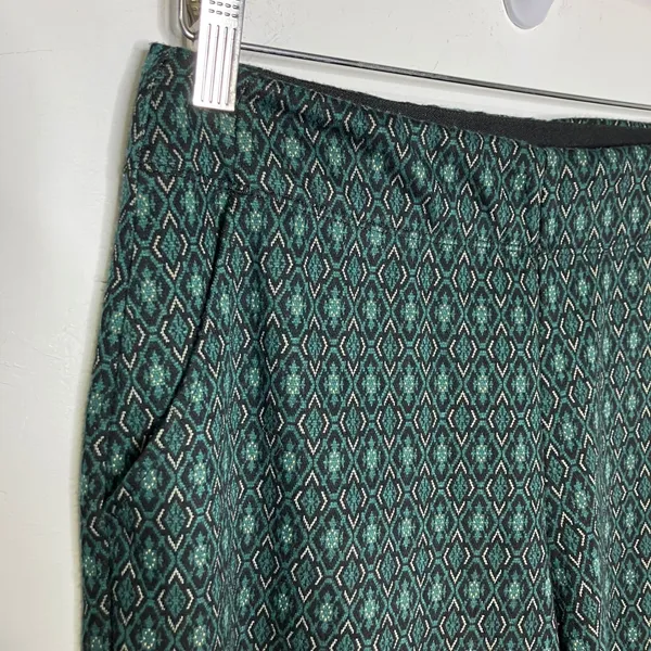 Max Studio Green geometric pattern wide leg pants‎ pockets women's size medium - Image 2