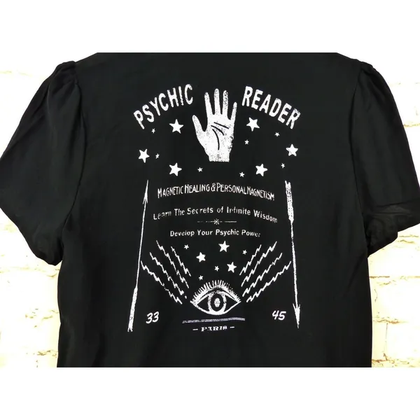 Hot Topic Shirt Women M Black Psychic Reader Tie Front Button Goth Witch Moon - Image 9