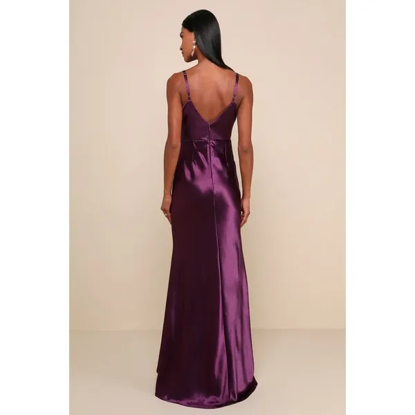 NWT Lulus Make You Shine Dark Purple Satin Mermaid Maxi Dress Holiday Gala Sz XS - Image 3