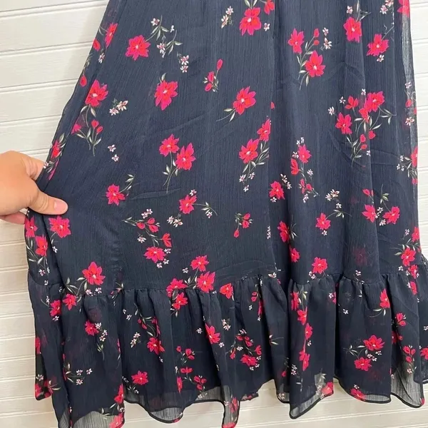 Calvin Klein Women's Floral V-Neck Dress Blue Size 2 Tie Waist Short Sleeve - Image 8