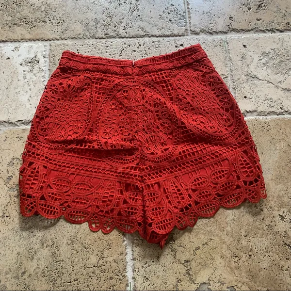 Lovers + Friends Red Lace High Waist Shorts S NWT Eyelet Scallop - Image 6