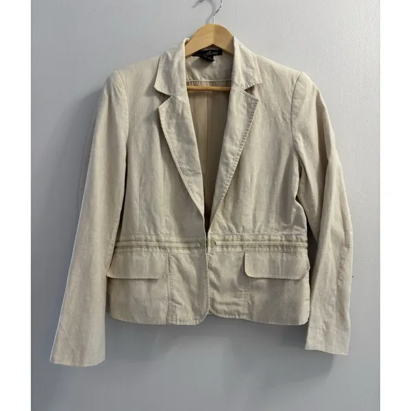 Willi Smith 100% Linen Blazer Size 14 Beige Cream Tailored Jacket Quiet Luxury - Image 2