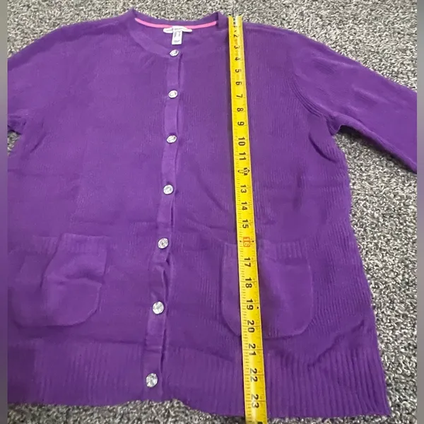 Isaac Mizrahi purple Button Front long sleeve Sweater Cardigan M - Image 4