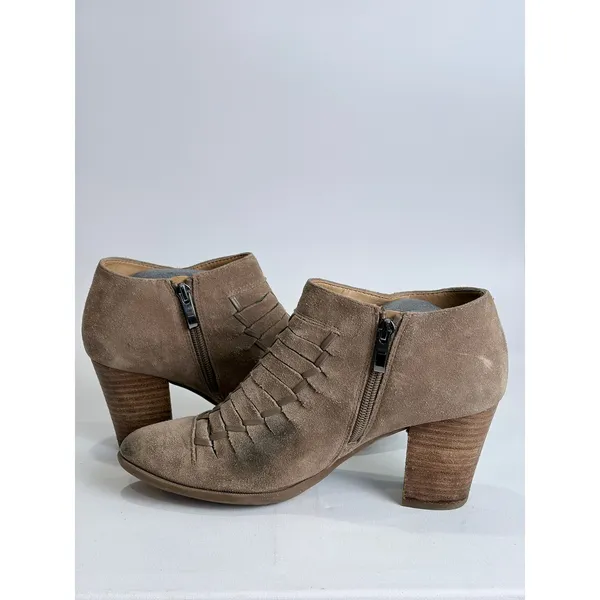 Franco Sarto Taupe Suede Ankle Booties Block Heel Modern Classic‎ Size 8.5 - Image 6