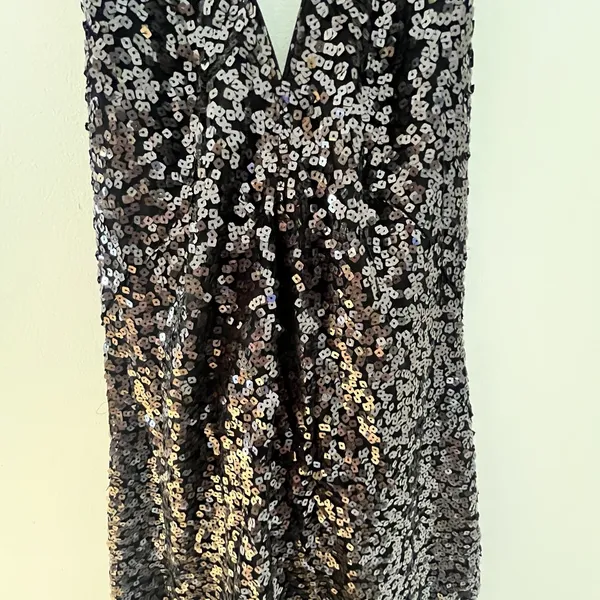 SHO by Tadashi Shoji Sleeveless Black‎ Sequin Halter Dress Size M - Image 3