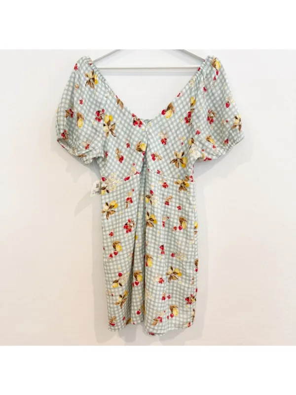 Altard State‎ Aldrin Dress Size L Sage Green Gingham Fruit Puff Mini Coquette - Image 10