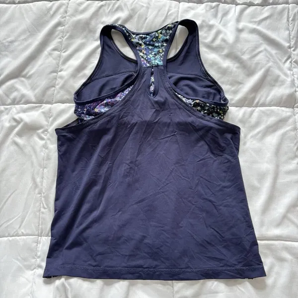 Sofibella Built In Bra Sport Tank Top Tennis Pickleball Floral Womens‎ Blue - Image 6