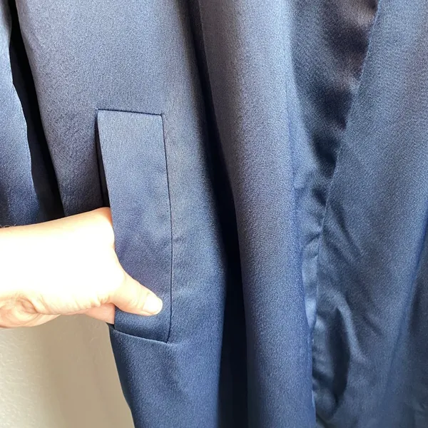 Belle Vere Navy Blue Belted Trench Coat Jacket Unique‎ Sleeves Satin Feel Sz S - Image 4