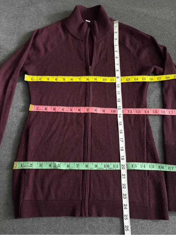 Lululemon Burgundy Wool Full Zip Mock Neck Sweater Jacket Women's - Image 3