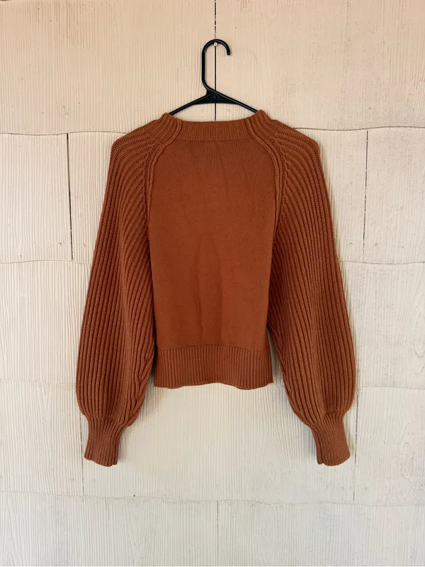Maeve Mock-Neck Raglan Ribbed Sleeve Pullover Sweater | Rust | Size Small - Image 4