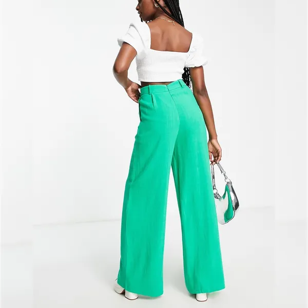 Flounce London ASOS Bright Green High Waisted Wide Leg Trousers Size 14 - Image 7