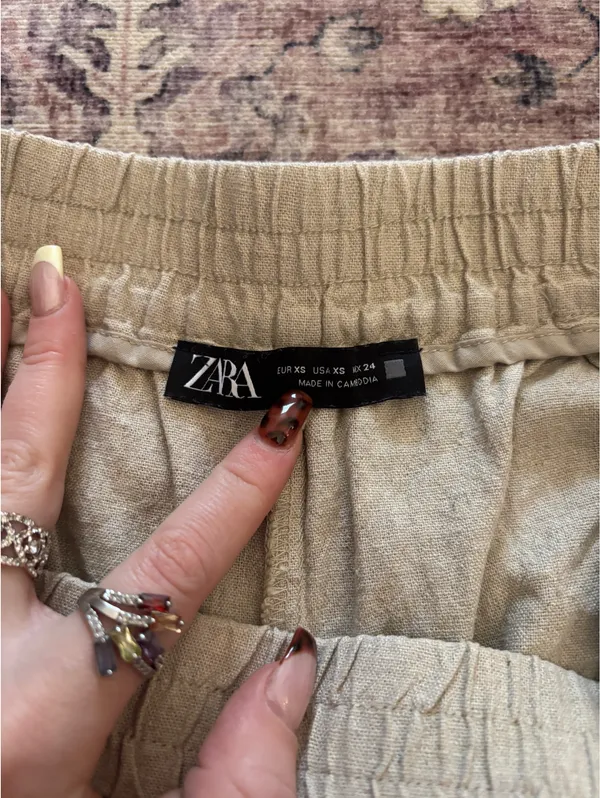 Zara Flowy Linen Tan Pants - Image 2