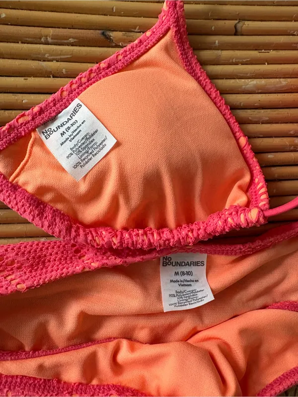 No Boundaries Coral-Orange & Hot Pink Crochet Bikini Set - Image 3