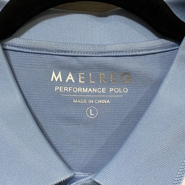 MAELREG Performance Polo Light Blue Geometric Jacquard UPF 30+ Mens Large NEW - Image 4