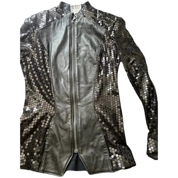 Vintage Firenze Santa Barbara Black Leather Jacket Sz Small MultiColor Moto - Image 9