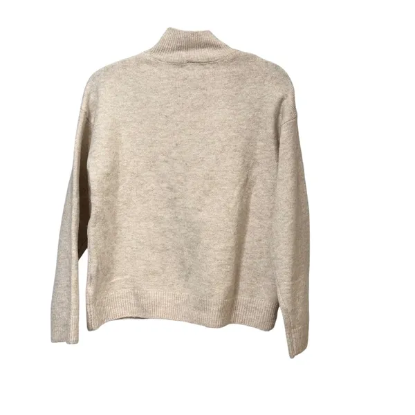 Bopeau Womens Mock Neck Floral Embroidered Daisy Knit Sweater Beige Medium - Image 2