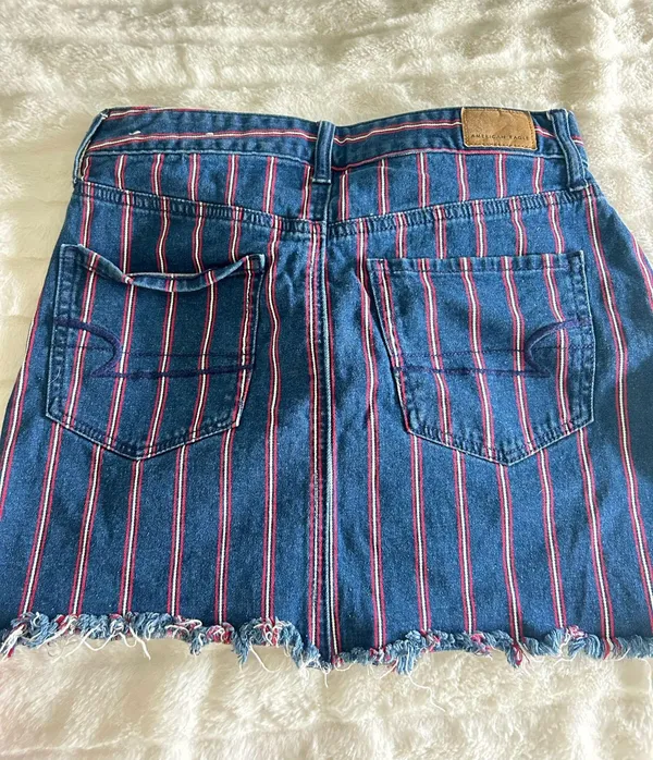 Red Striped Denim Skirt American Eagle Mini Blue - Image 3