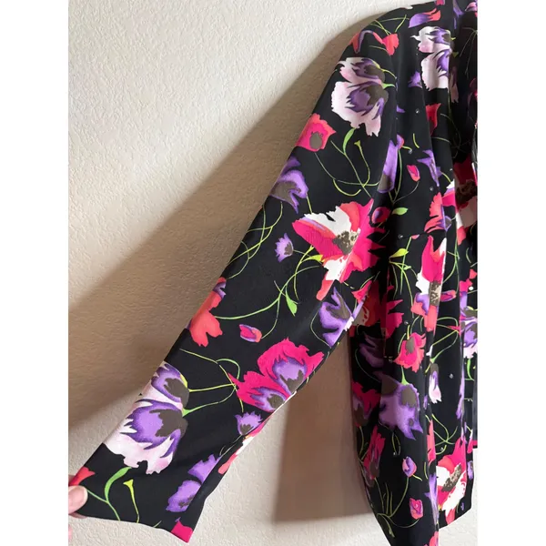 Maggie Barnes Womens‎ 2X Black Floral Blazer Sequin Open Front Career Event Boho - Image 4